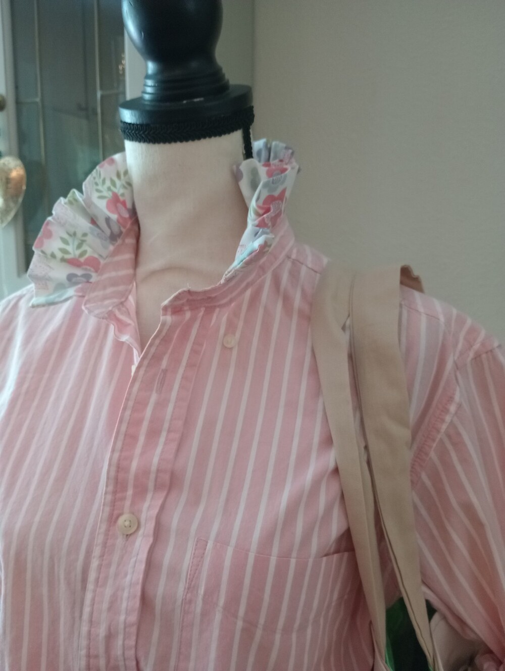 Old Navy Pink and White Striped Button-Up with Floral Ruffle Collar - Picture 10 of 11